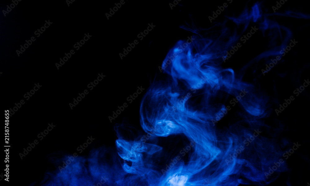 Fototapeta premium Abstract Blue Smoke Cloud on Black Background with Glowing Vapor Effect