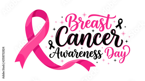 A beautiful pink ribbon illustration with elegant typography celebrating the annual brest cencer awarness month event to support survivors and promote health education