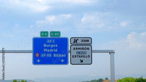 Sign for exit 328B Estavillo on the AP1 highway, Spain,
August 14, 2026