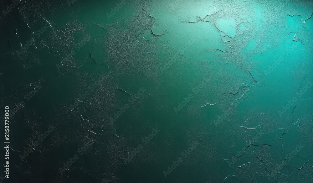 Fototapeta premium moody teal cracked plaster wall with rough uneven texture and subtle top-right glow