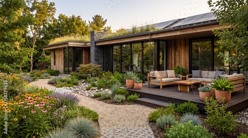 Modern countryside house with patio and garden