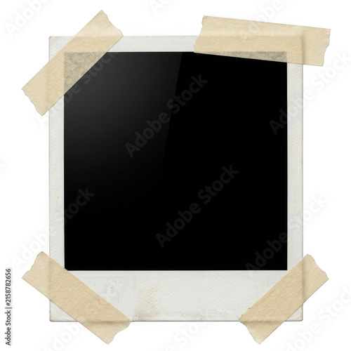 Empty vintage polaroid photo frame attached with adhesive tape