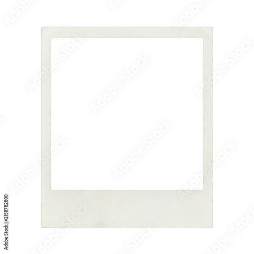 Empty vintage polaroid photo frame with a black center isolated on white