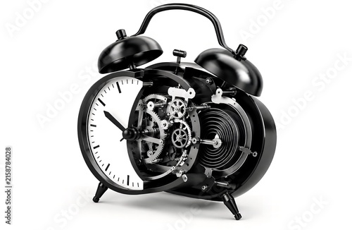 Clock internal mechanism cutaway view with mechanism machinery industry