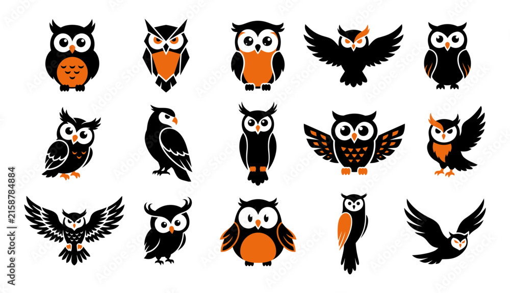 Obraz premium A delightful collection of halloween owl vector illustrations perfect for spooky season designs and festive projects