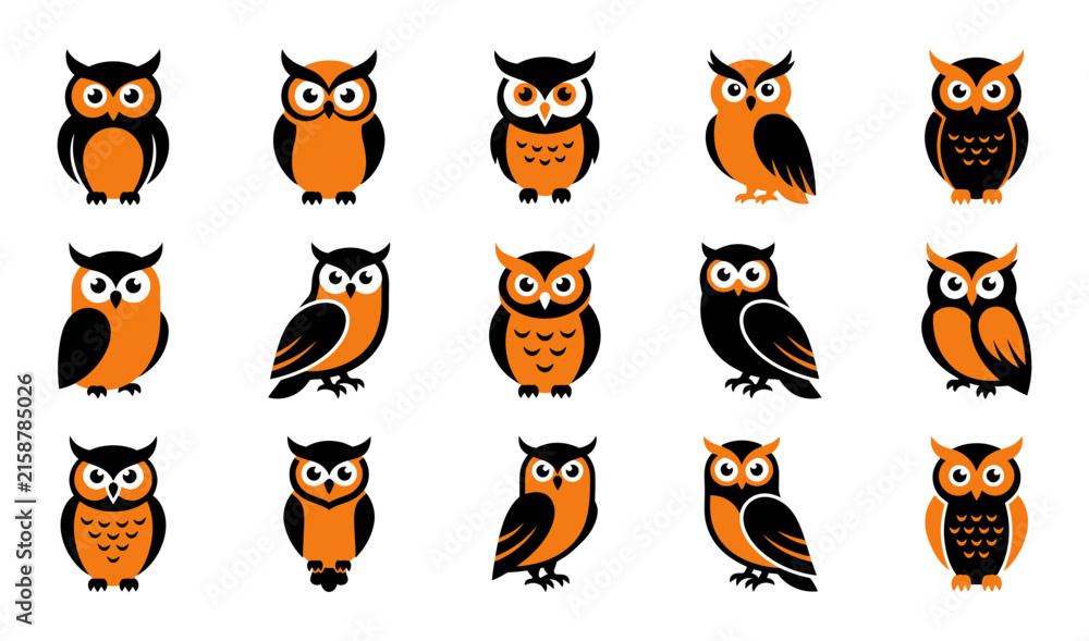 Obraz premium A delightful collection of halloween owl vector illustrations perfect for spooky season designs and festive decorations
