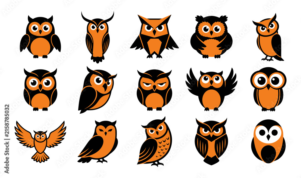 Obraz premium A delightful collection of halloween owl vector illustrations perfect for spooky season designs and festive projects