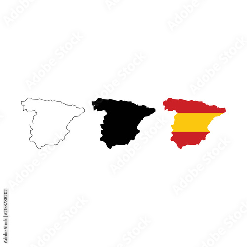 Map spain collection with vector illustrations of silhouettes and flags. Ideal for travel guides, educational materials, or cultural websites.