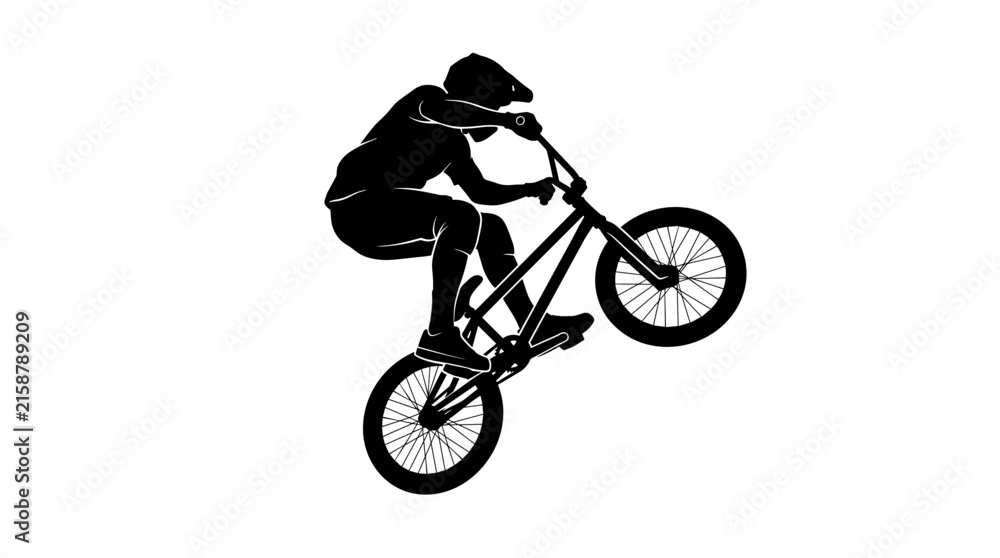 Fototapeta premium BMX Rider Silhouette Performing a Wheelie Trick on a Bicycle
