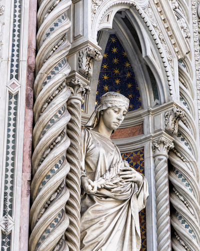 Close-up Side View of Saint Reparata Statue on Florence Cathedral Facade