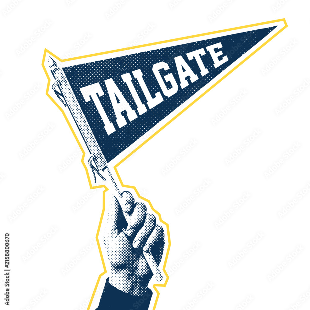 Fototapeta premium hand waving a tailgate pennant flag, American Football game day illustration