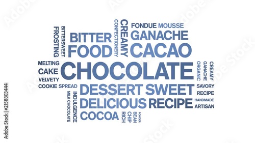 Chocolate animated word cloud-animation tag kinetic typography seamless loop.