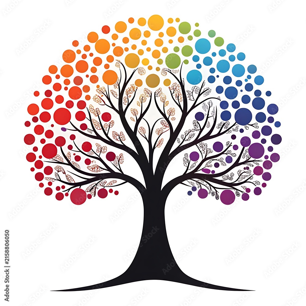 Fototapeta premium A vibrant and colorful illustration of a tree symbolizing growth interconnectedness and the beauty of nature's diverse elements with a rainbow canopy