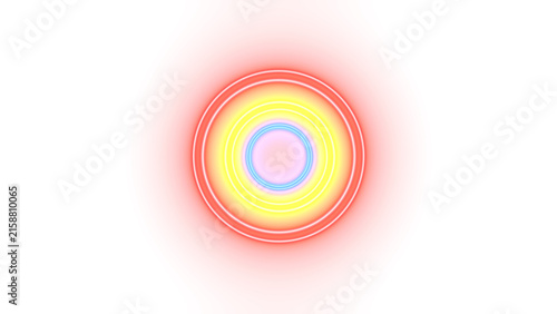 Abstract glowing concentric circles in red, yellow, and blue hues create a vibrant, futuristic energy effect against a clean transparent backdrop
