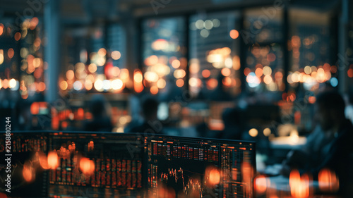 Financial market trading stock chart data economy interest rate hikes guide analysis in modern office with city light background and focused professional mood