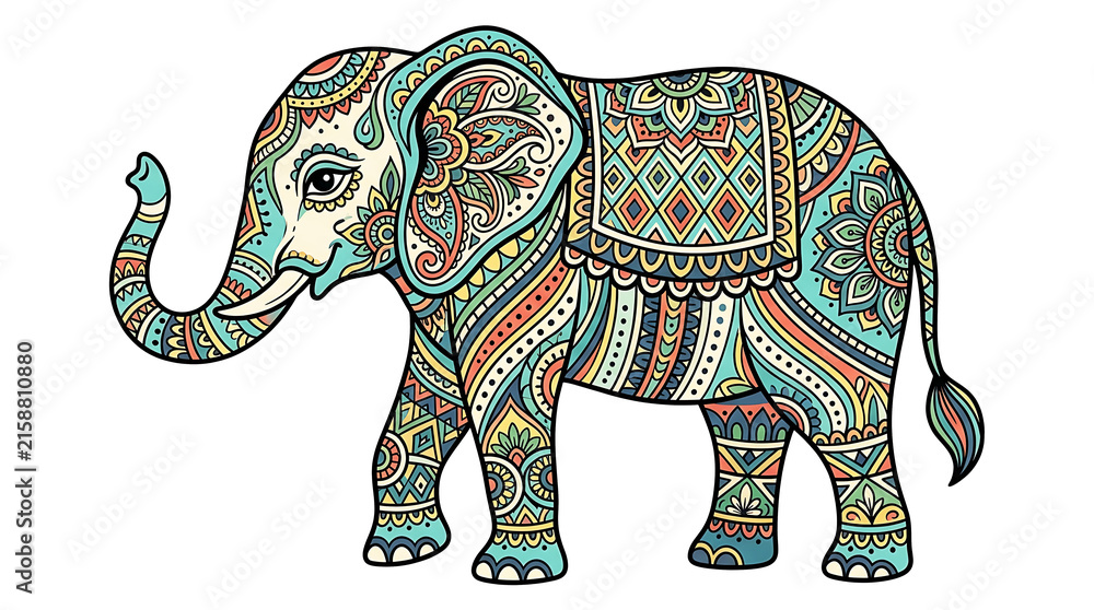 Obraz premium Colorful mosaic pattern elephant graphic design isolated on transparent background