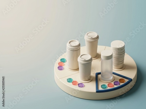 Minimalistic learning tools with cups and tokens on circular platform