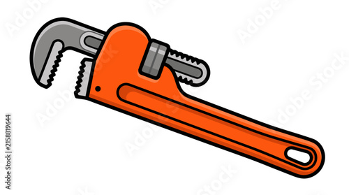 Adjustable pipe wrench vector illustration, orange plumbing tool for repair and maintenance.