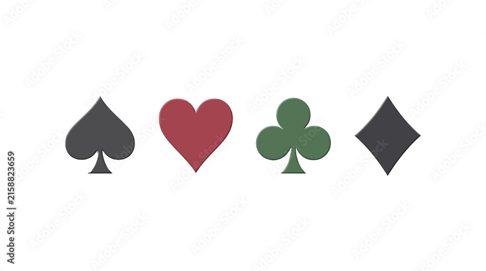 Obraz premium Four distinct playing card suit icons featuring flat minimalist textures in vibrant and muted color palettes