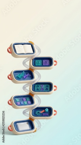 Three-dimensional stack of digital learning devices representing global literacy and education