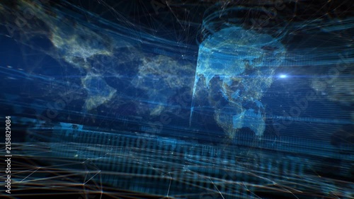 World map digital. Video in loop. Useful for virtual news studio, modern newsroom, live news ticker and more. Use this rotating world map background for 24 news intro,  sports channel design, movie.