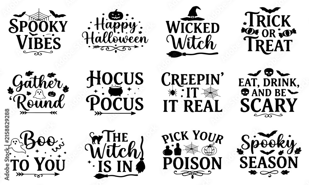 Obraz premium Halloween party invitation card with spooky handwritten phrases and retro grunge texture