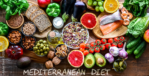 Fotografie Food products representing the Mediterranean diet