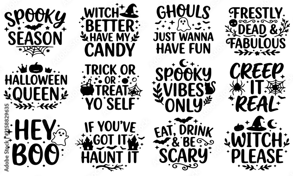 Obraz premium Vintage Halloween party sign with spooky handwritten phrases on blackboard background