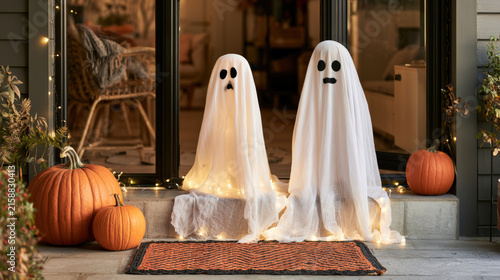 Ghost decoration pumpkin porch Halloween white sheet autumn