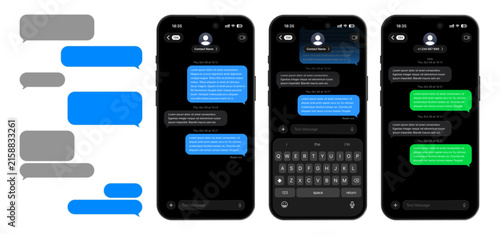 Bild auf Leinwand Mobile chatting app template with blue and green chat bubbles, message composer,