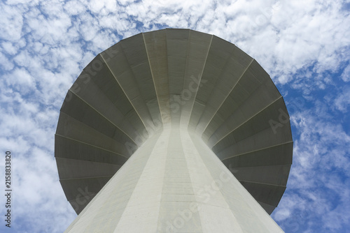 Svampen water tower extending into a blue sky