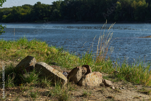 View to the river from the river bank in the rural countryside