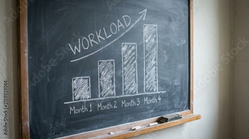 Chalkboard drawing of a bar chart showing increasing workload over time
