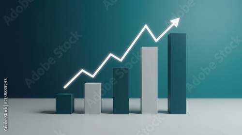 3d bar chart with glowing trend line arrow showing growth