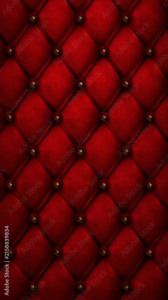 Obraz premium Luxurious red tufted leather upholstery texture with classic buttons pattern