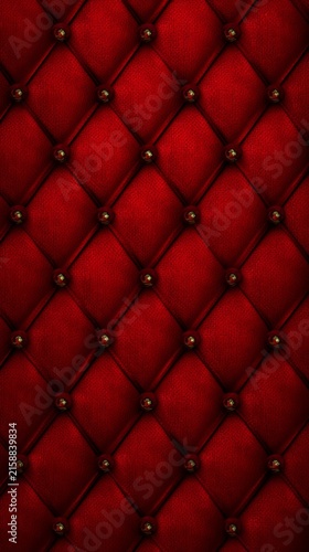 Luxurious red tufted leather upholstery texture with classic buttons pattern