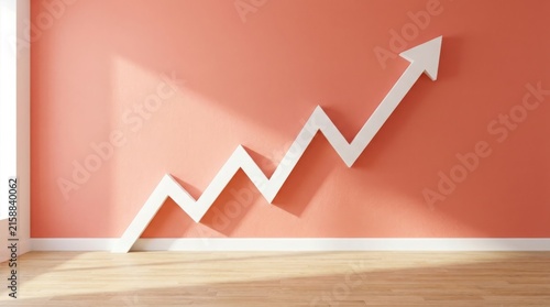 3d rendered white arrow graph on a coral pink wall background