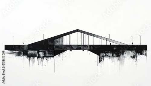 Minimalist black and white bridge architectural illustration.