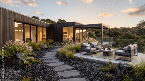 Modern single-story house with sunken seating area