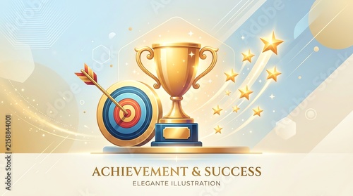 Golden Trophy and Target: An elegant illustration symbolizing achievement and success, featuring a golden trophy next to a target with an arrow.