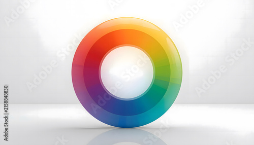 Vibrant 3D rainbow-colored ring glowing softly against a clean white background. Represents diversity, creativity, and vivid color spectrum design. Ideal for pride, branding, technology, and abstract 