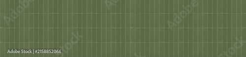Vertical olive green rectangular ceramic finger tiles aligned in horizontal panoramic banner layout
