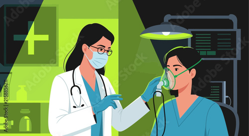 Medical Professional Providing Oxygen To Patient Under Emergency Medical Lamp