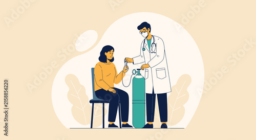 Medical Professional Providing Oxygen To Patient Undergoing An Examination Illustration