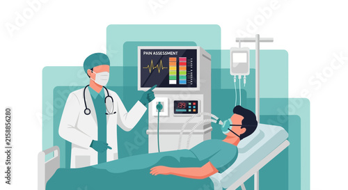 Medical Professional Providing Pain Assessment for Patient in Intensive Care Unit in Modern