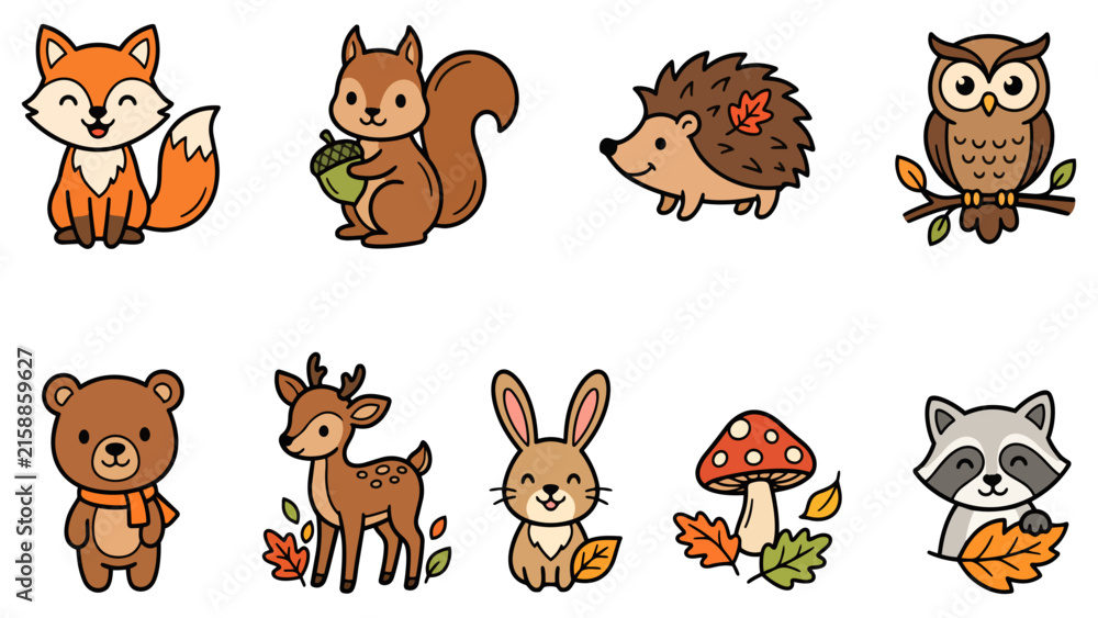 Fototapeta premium Autumn woodland characters