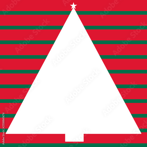 Christmas Tree Frame with Tree-Shaped Copy Space-Red and Green Striped Background