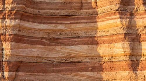 Layered Red and Yellow Sandstone Rock Texture Sedimentary Cliff Wall Geology Pattern