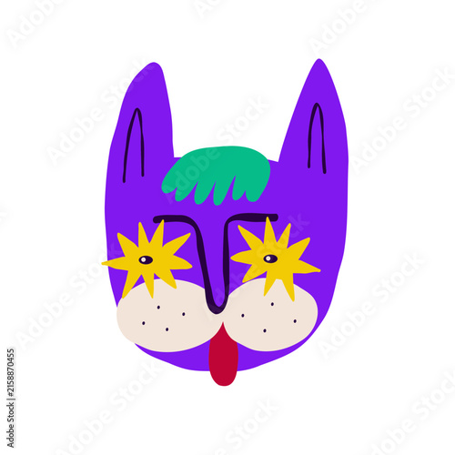 Purple hand drawn cat with yellow stars