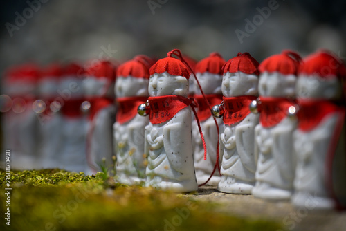Rows of Jizo Buddhist Statues with Red Caps at Nihon-ji Temple, Mount Nokogiri, Japan